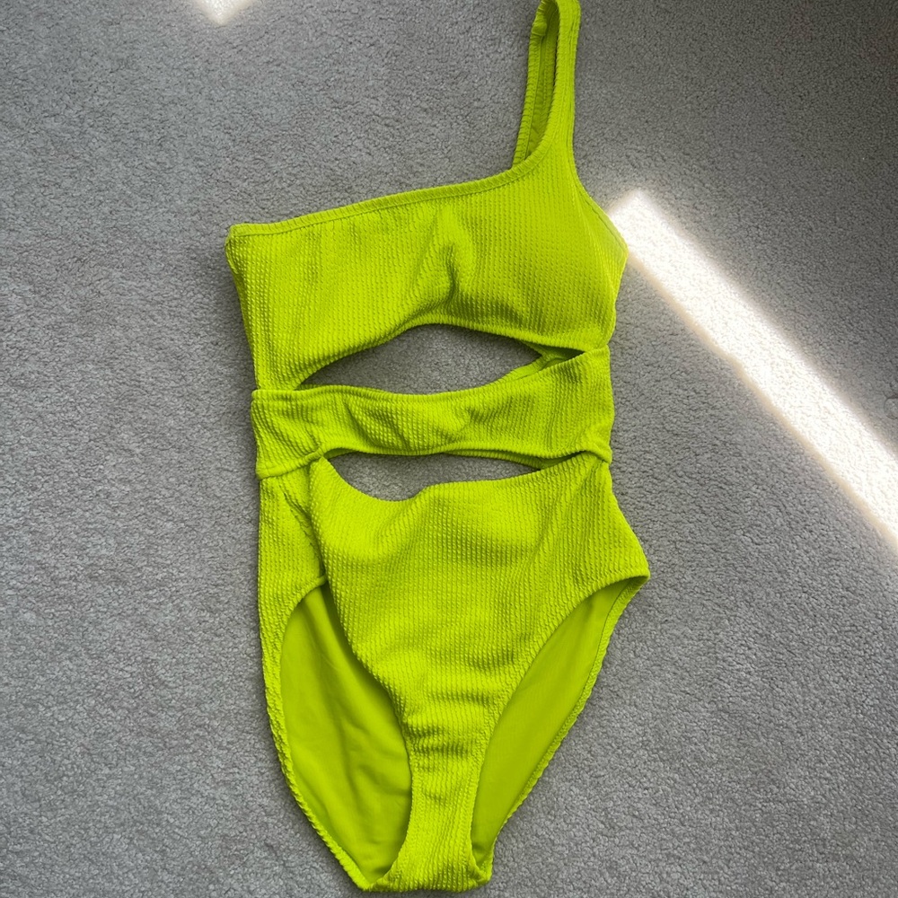 aerie Neon Lime One-Shoulder Cutout One-Piece Swimsuit
